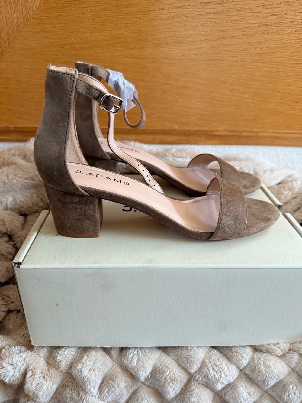 J Adams Taupe Suede Block Heel Sandals with Ankle Strap size 8.5